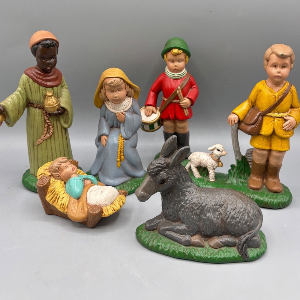 Vtg Nativity 6 Piece Ceramic Figurine Partial Set Christmas Decor‎ Drummer Boy